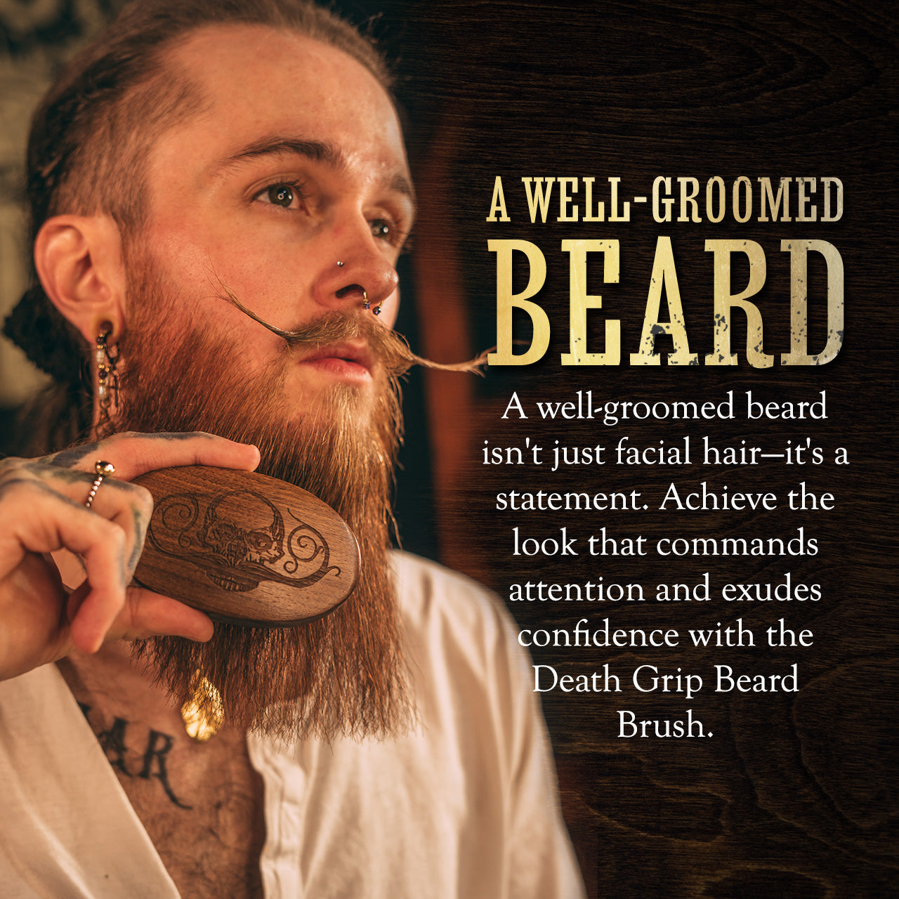 Best Beard Brush | Oval Wooden Death Grip Brush for Beard & Mustache