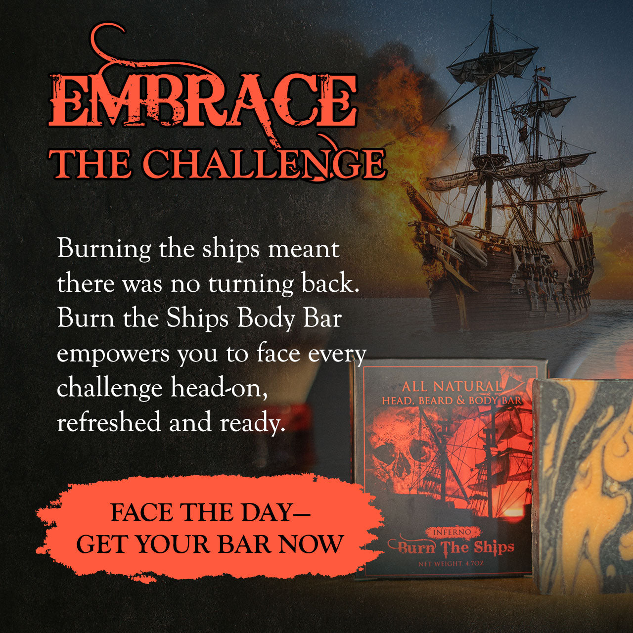 Burn The Ships All Natural Head, Beard, and Body Bar, 4 oz | Inferno Classic Spice Warm Scent