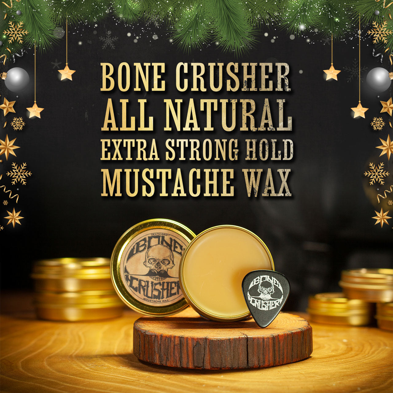 Bone Crusher Extra Strong Extra Firm Mustache Wax | Heat Source Recommended | 1oz Tin