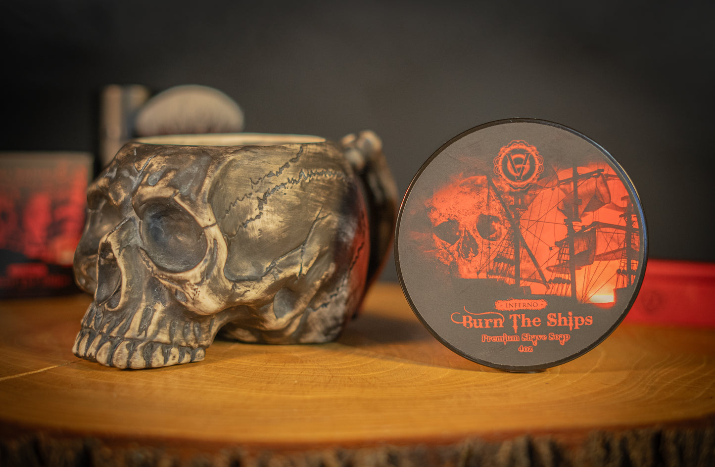 Burn The Ships Skull Lather Bowl and Shave Cream Set | 4oz Premium Shave Cream & Handmade Ceramic Skull Lather Bowl