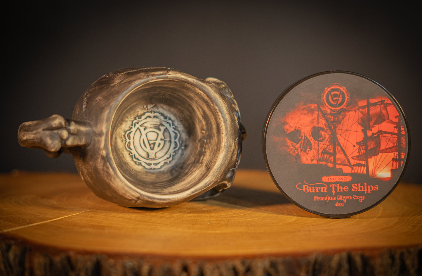 Burn The Ships Skull Lather Bowl and Shave Cream Set | 4oz Premium Shave Cream & Handmade Ceramic Skull Lather Bowl