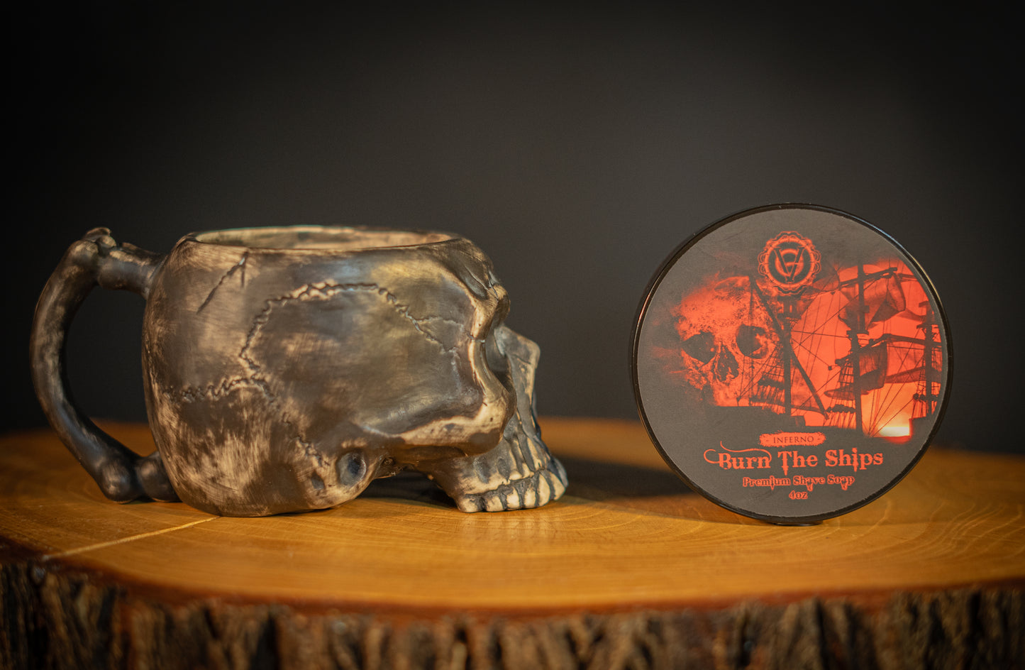 Burn The Ships Skull Lather Bowl and Shave Cream Set | 4oz Premium Shave Cream & Handmade Ceramic Skull Lather Bowl