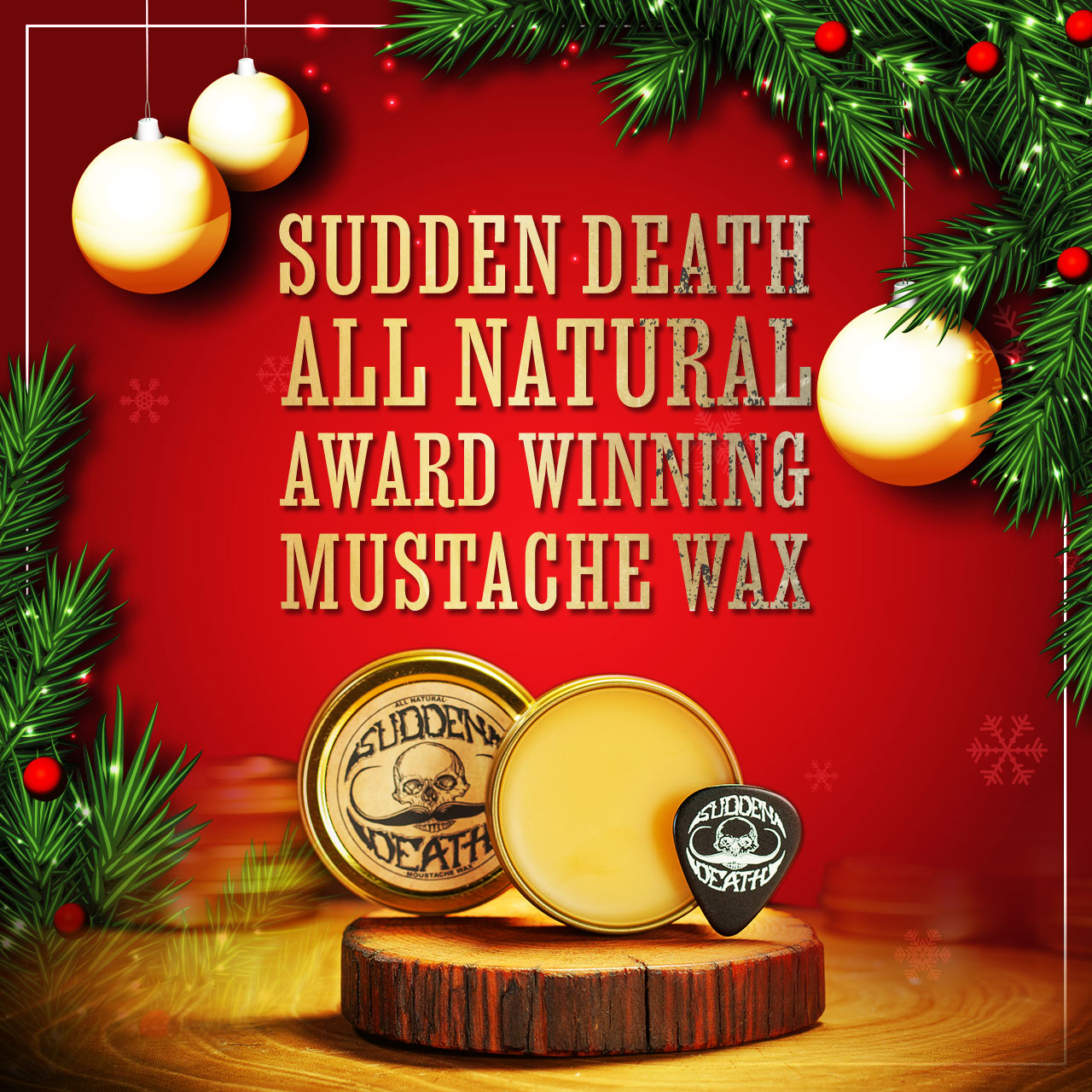 Strong Hold Mustache Wax Grooming For Men - 1oz Sudden Death Moustache & Beard Wax - Perfect For Handlebar Mustaches - No Heat Required